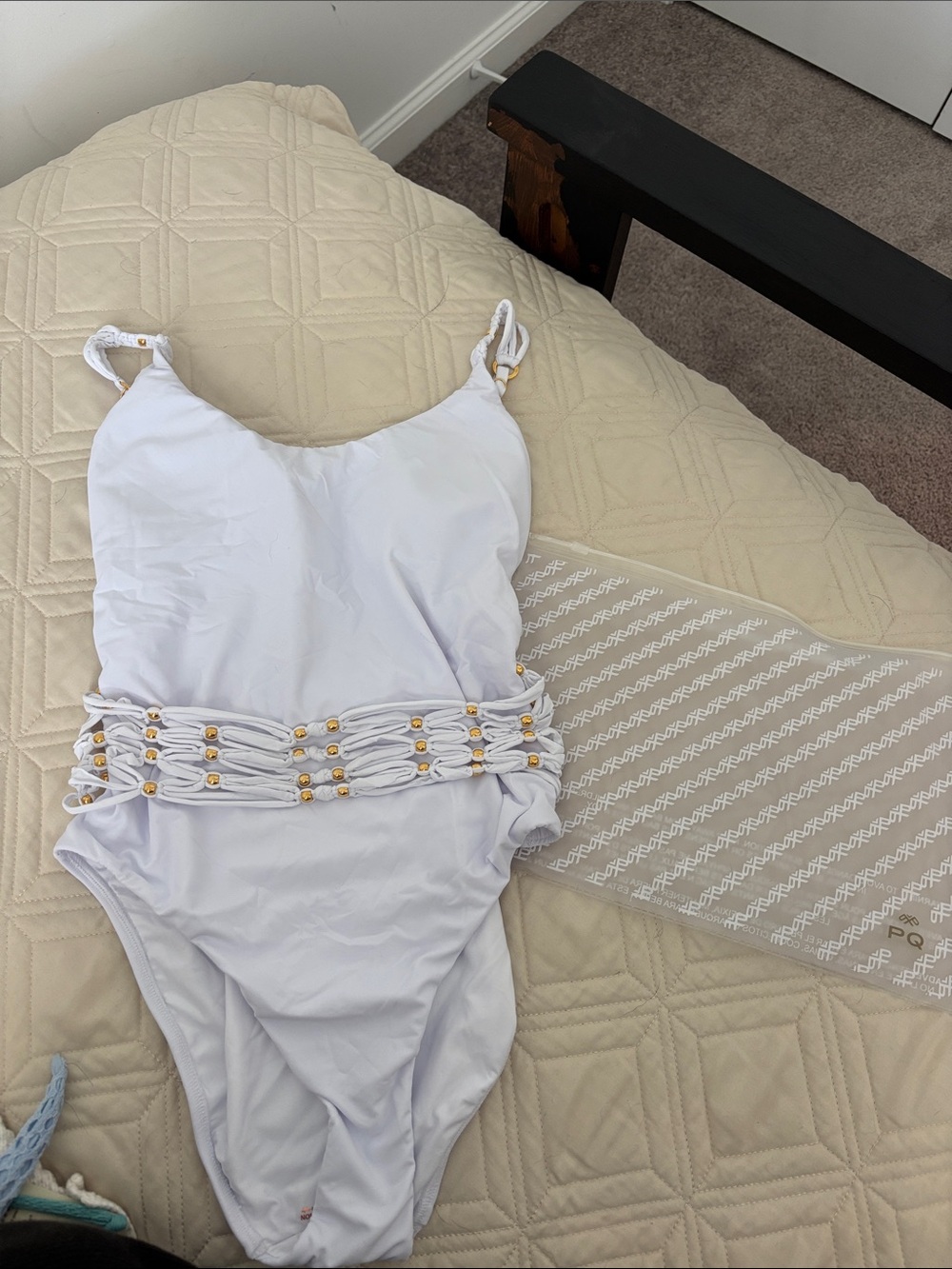 PQ Swim White One-Piece Swimsuit with Gold Accent Hardware